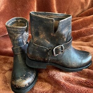 Frye Distressed Black Ankle Boots